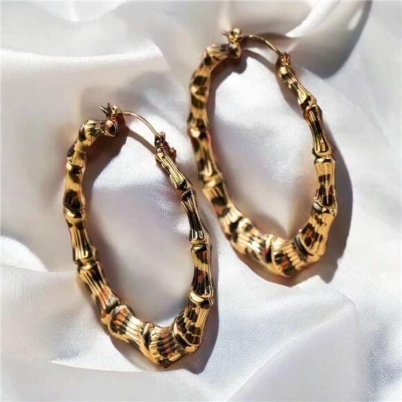 Leopard Bamboo Textured Hoop Earrings - Picture 2 of 4